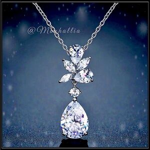 New white gold 5g ornate chandelier pear drop simulated diamond choker necklace